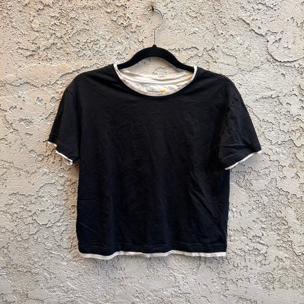 C&C California Black White Layered Double T-Shirt Peruvian Pima Cotton M